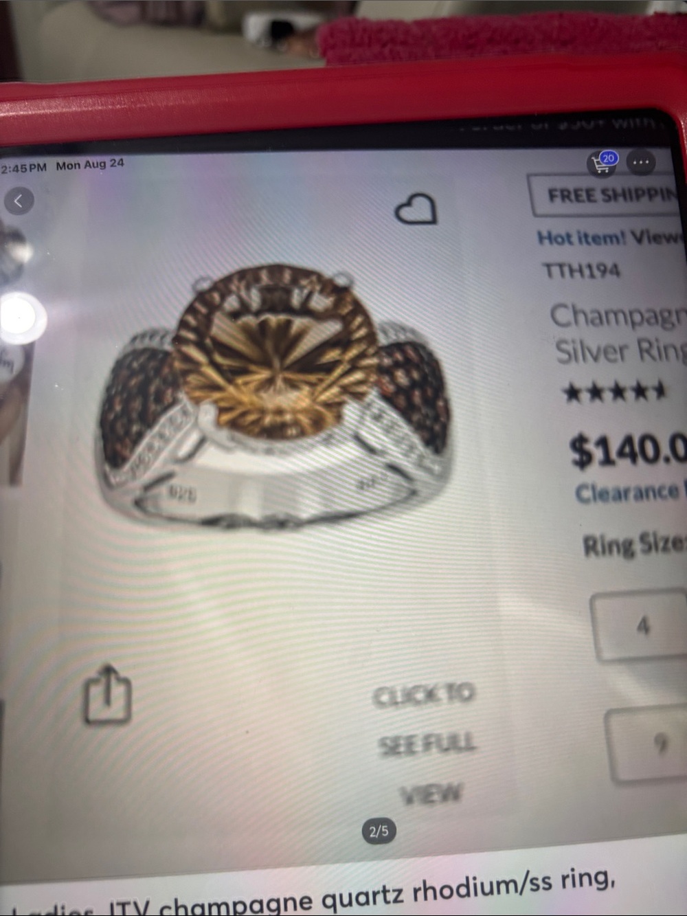 JTV Two-Tone Champagne Quartz and Rhodium Sterling Ring, 6.09 ctw